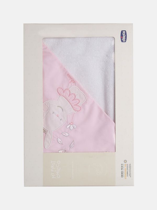 White and Pink Hooded Bath Towel image number null